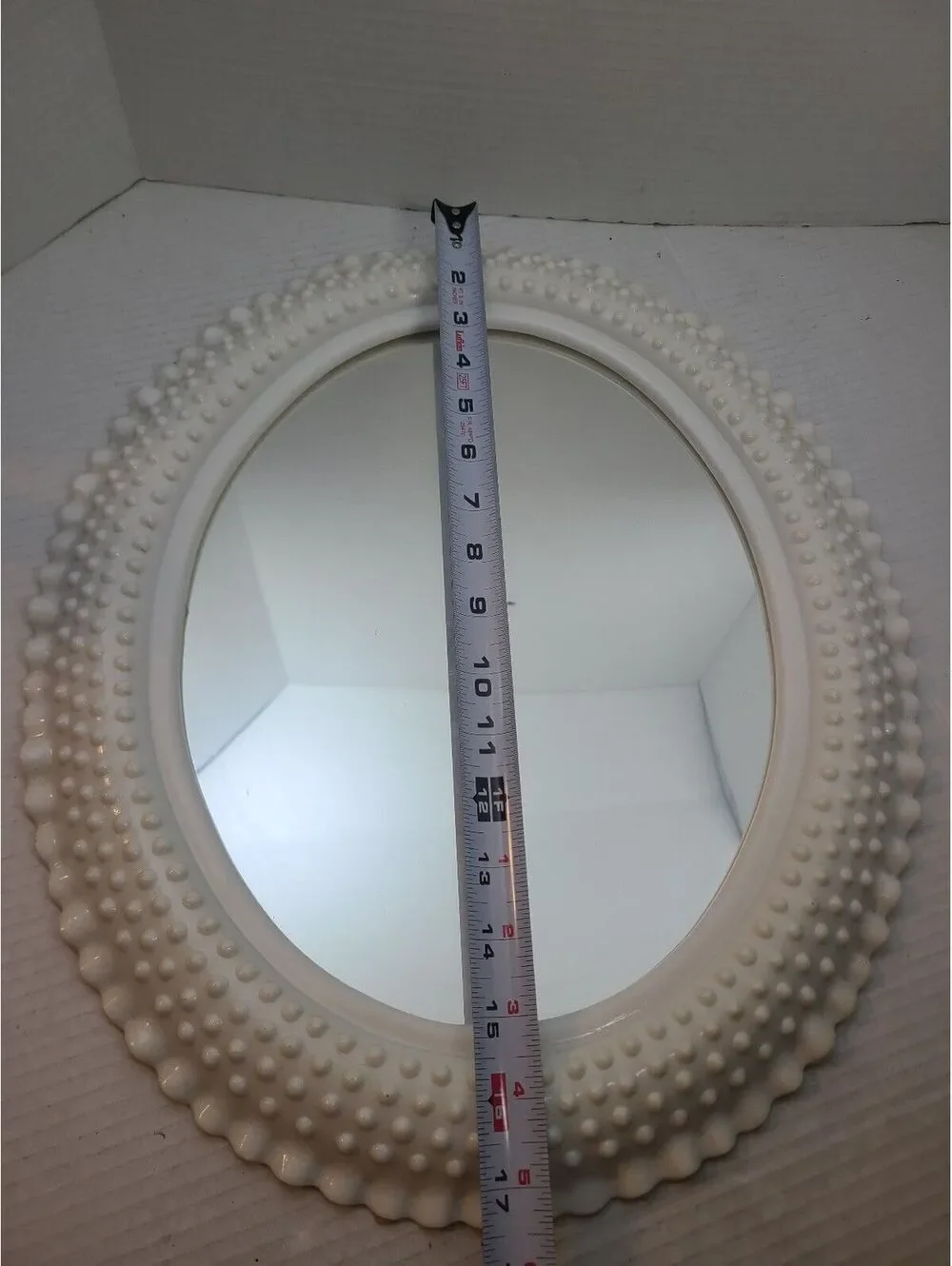 Burwood #2657 White Hobnail Faux Milk Glass Plastic Vintage Retro Wall Mirror